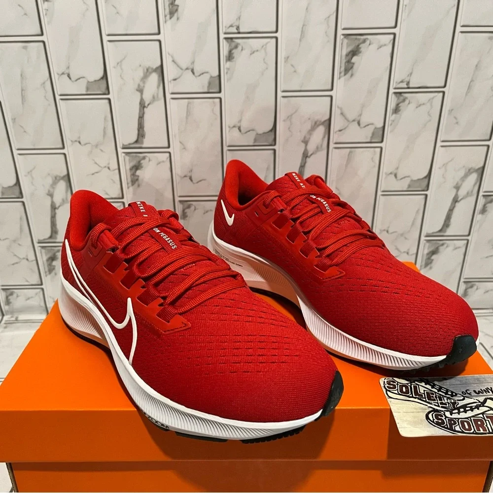 New Nike Air Zoom Pegasus 38 Red White Running Training Gym Shoes Workout Womens